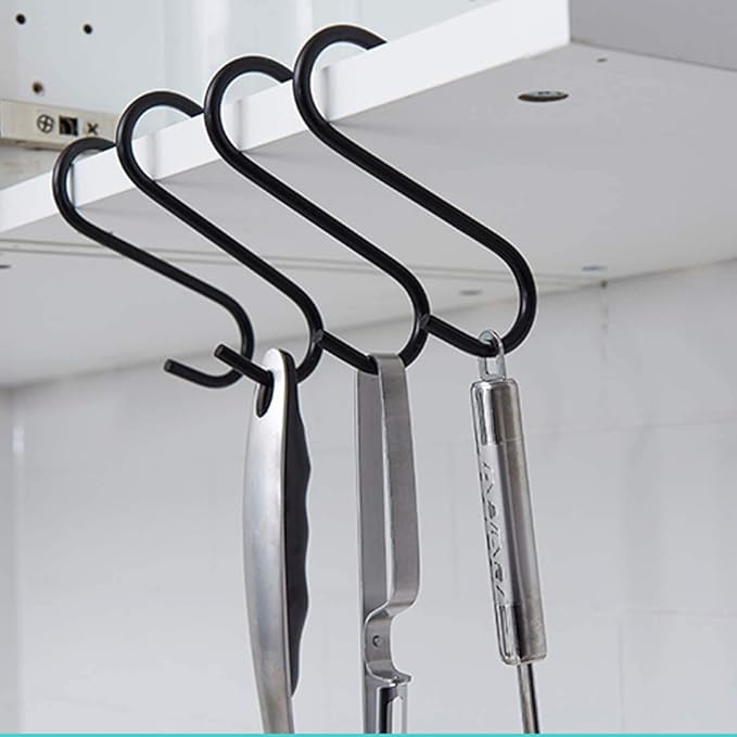 50 Pack Black S Hooks - Steel Hanging Hooks Heavy Duty for Kitchen Pot Rack, Closet, Plants - Metal Hanger for Pots, Pans, Cups, Bags, Jeans, Towels