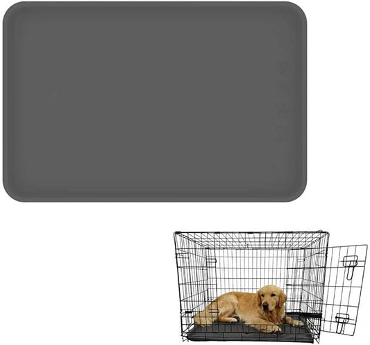 22.8 × 34.6 Inch Silicone Dog Crate Tray for Large Crates - Heavy Duty Replacement Pan & Non-Slip Liner, Durable Washable Bottom Tray, Odor Resistant (Dark Gray)