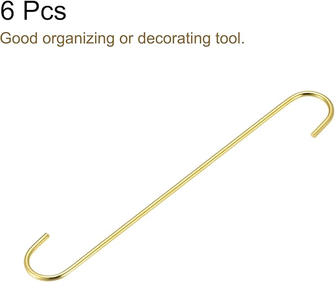 uxcell S Hanging Hooks, 12inch/300mm Extra Long Steel Hanger, Indoor Outdoor Uses for Garden, Bathroom, Closet, Workshop, Kitchen, Gold Tone, 6Pcs