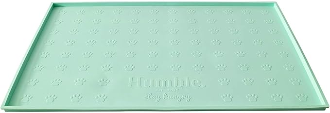 Humble Pet Food Mat Feeding Tray - Non-Slip, Anti-Spill, Raised Dog Food Bowl Mat, Easy Clean Waterproof - Premium Quality Silicone - Perfect for Dogs and Cats, 24"x16" (Cool Mint)
