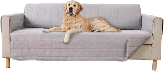 GORILLA GRIP Patented Waterproof Slip-Resistant 70” Sofa Protector Cover, for Leather or Fabric Couch Cushion, Large Microsuede Furniture Covers Dogs Pets Machine Washable Slipcover, Slate