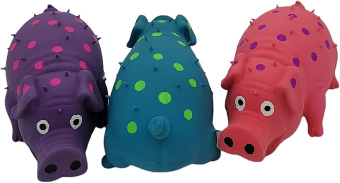 Hoiasem 3 Pack Latex Pig Dog Toys That Oinks Dog Squeaky Toy for Small Medium Large Dogs (Red, Blue, Purple)