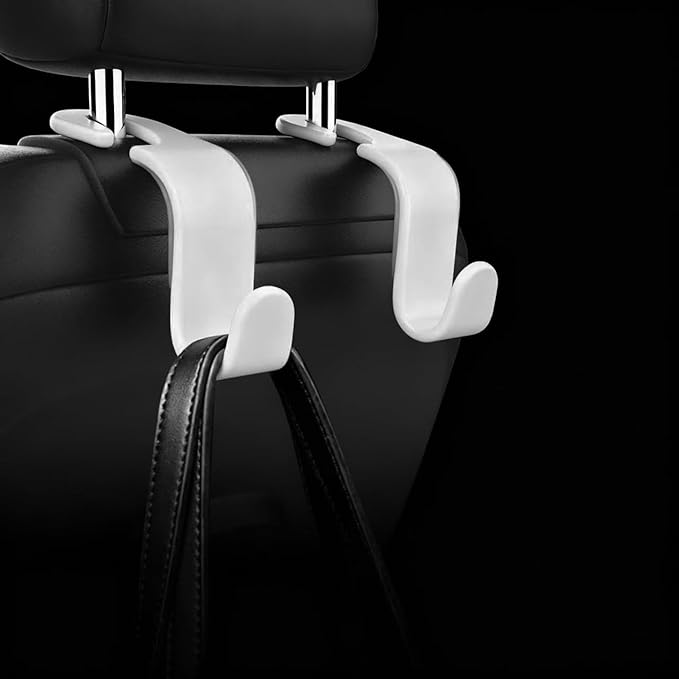ANULEYO 4 car Hooks for headrests, PE Material seat Back Hooks and Phone Holder, Double Headed Pillow, Wallet Storage,