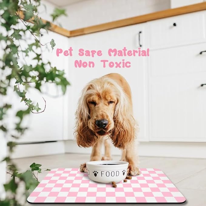Dog Food Mats for Floors Waterproof, Pet Water Bowl Mats Pet Feeding Absorbent Placemats Plaid 12 * 20 inch