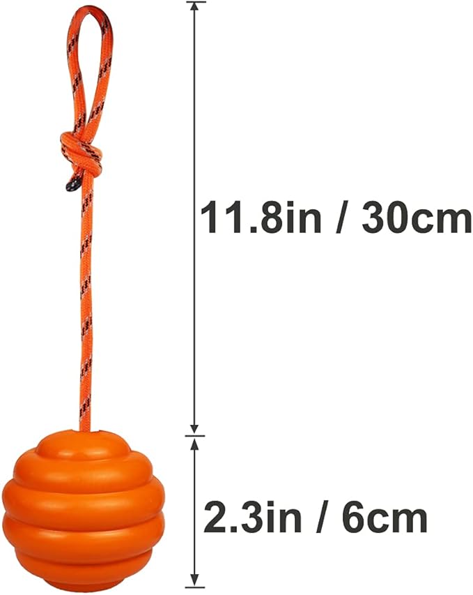 K9 Training Ball with Rope - Indestructible Dog Toy for Training, Pull, Throw, Tug & Fetch - Belgian Malinois Gifts (Pure Orange)
