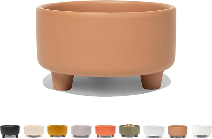 Waggo Uplift Ceramic Dog Bowl for Small Medium and Large Breeds - Heavyweight and Durable Pet Food and Water Dish Crock, Dishwasher Safe, Modern, Elevated Feeder (Clay, Medium)