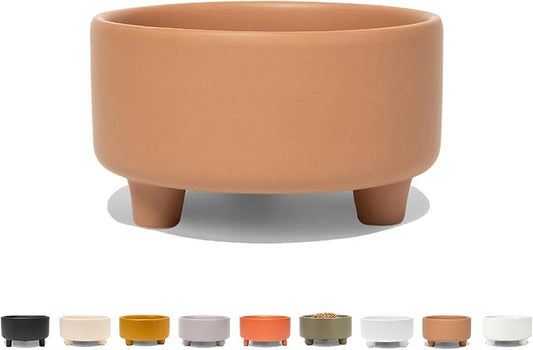 Waggo Uplift Ceramic Dog Bowl for Small Medium and Large Breeds - Heavyweight and Durable Pet Food and Water Dish Crock, Dishwasher Safe, Modern, Elevated Feeder (Clay, Medium)