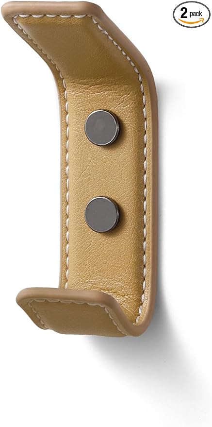 2 Pack Khaki Leather Coat 2 Hooks Wall for Hanging Rectangle Coat Hooks for Hanging Robe Towels Bags Hats Scarf Keys Clothes Suitable for Bedroom, Entryway and Closet