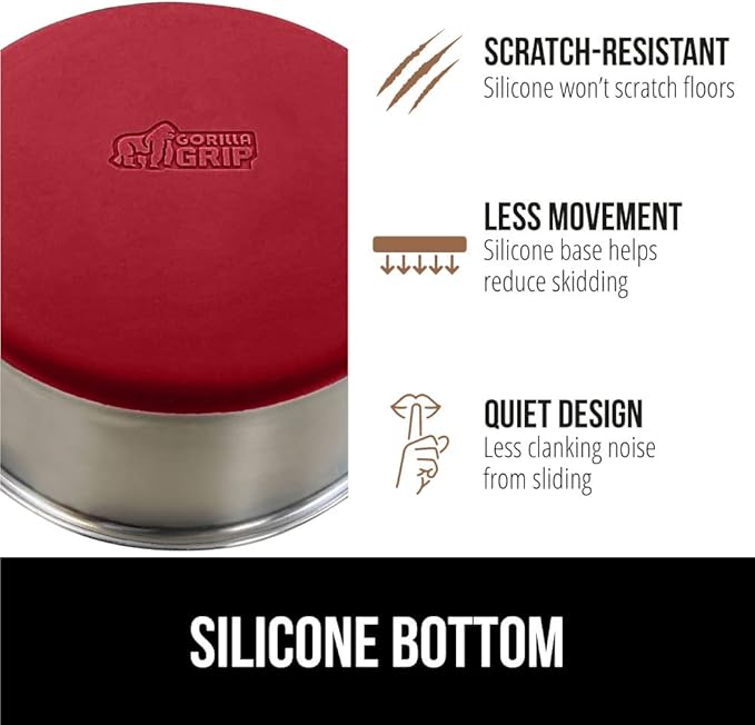 GORILLA GRIP Dog Bowls, Holds 1 Cup Each (8 fl oz), Heavy Duty Stainless Steel Food and Water Bowl for Feeding Dogs and Cats, Dishwasher Safe, Rust Resistant Metal, BPA Free Rubber Base, Set of 2 Red