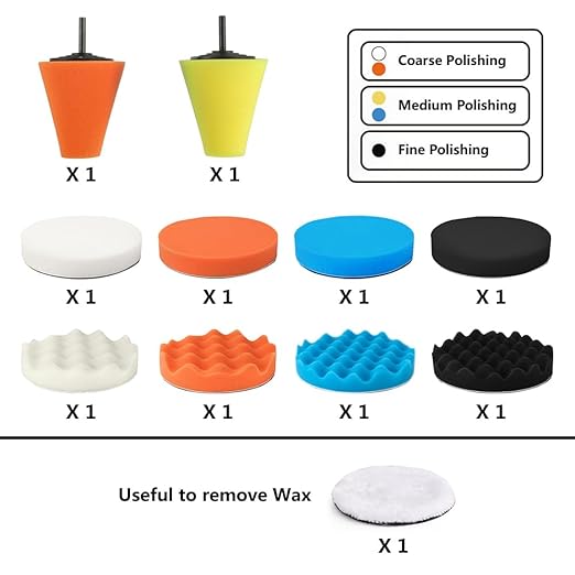 Buffing Polishing Pads, Tshya 14Pack 5inch (125mm) Foam Buffing Sponge Pads Kit Polishing Pads Wool Pad for 5Inch Backing Plate RO/DA/GA Car Polisher Boat Compounding, Polishing and Waxing