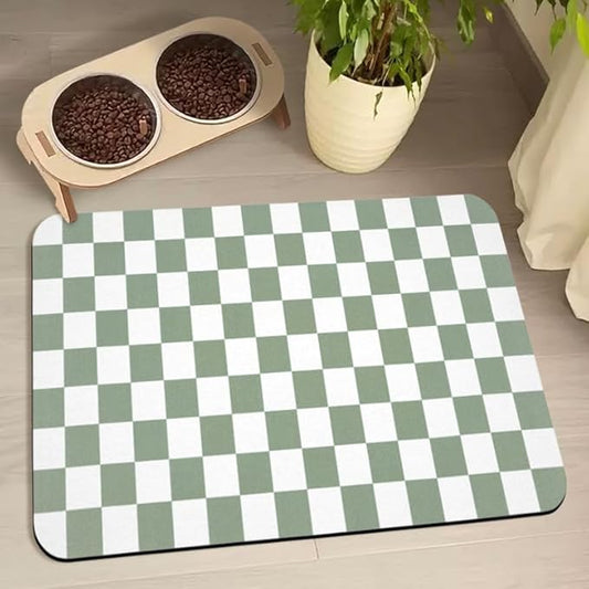 Dog Food Mats for Floors Waterproof, Pet Water Bowl Mats Pet Feeding Absorbent Placemats Plaid 12 * 20 inch