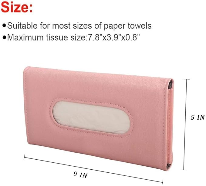 Car Tissue Holder with 7 PCS Tissue Refill, Sun Visor Napkin Holder, Car Tissue Box for Sun Visor, Paper Dispenser for Auto, Car Case Refill Tissue, Pink Car Accessories for Women