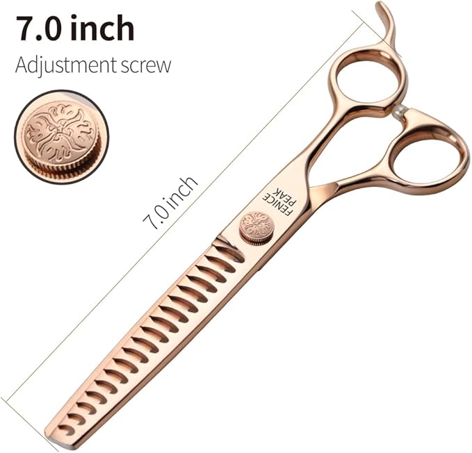 Fenice Peak Chunker Dog Grooming Scissors Champagne Gold 440C Stainless Steel Professional Trimming Thinning Shears for Dogs and Cats 75% Thinning Rate