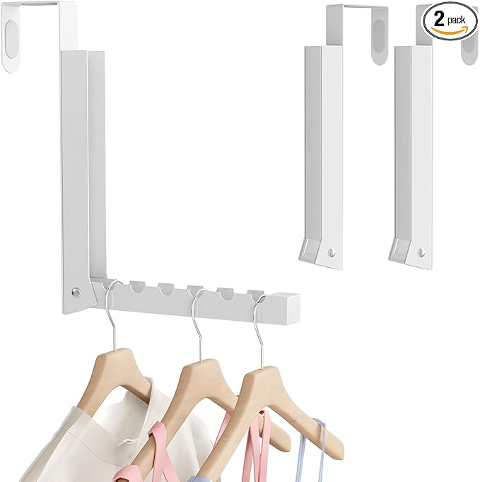 2 Pack Over The Door Hanger, Folding Over The Door Drying Rack for Laundry, Over The Door Clothes Hanger, Door Hanger for Clothing, Over The Door Hooks, Door Clothes Drying Rack,Portable,White