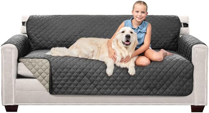Sofa Shield Couch Slip Cover with Patented Strap, Cushion Protector, US Designed Reversible Stain and Dog Tear Resistant Slipcover, 70 inch Seat, Washable Covers for Dogs Pets Kids, Charcoal