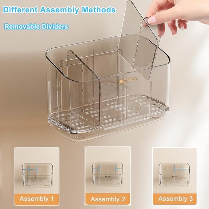 Toothbrush Holder for Bathroom Wall Mounted, 5 Slots Acrylic Toothbrush and Toothpaste Organizer with Removable Dividers Large Capacity Electric Toothbrush Holder for Bathroom Accessories, Smoke Grey