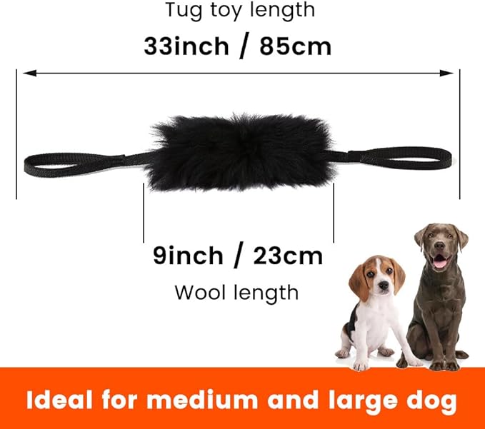 HOWGO Dog Bungee Chaser Toy Double Handles Natural Sheepskin Fur for All Breeds(Orange,2Pack)