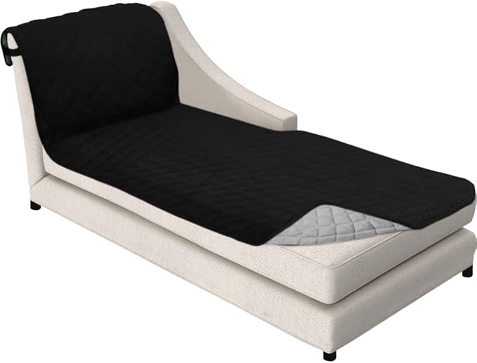 Sofa Shield Chaise Slip Cover with Patented Strap, Cushion Protector, US Designed Reversible Stain and Dog Tear Resistant Slipcover, 102x34 inch Seat, Washable Covers for Dogs Pets, Black Gray