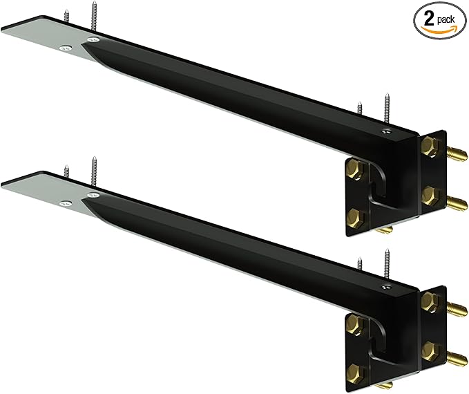 Heavy Duty Shelf Brackets 14 Inch, 1500 lbs Capacity, Hooks for Wall Mounted Shelves, L-Shaped Floating Shelf Brackets with Hanging (Black 2 Pack)