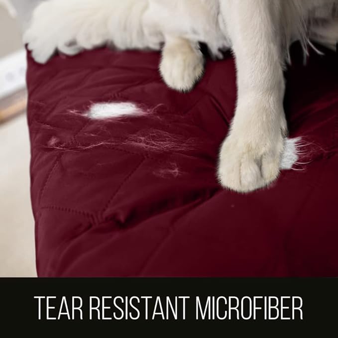 Sofa Shield Couch Slip Covers for Dogs, Reversible Furniture Protector with Strap, Stain and Tear Resistant Cushion Cover, 78 inch Seat, Machine Washable Slipcover Pets, Cats, Burgundy Tan