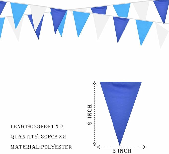 Blue Pennant Banner Garland Bunting Triangle Flag Decorations for Wedding Birthday Baby Shower Graduation Grand Opening 60Pcs