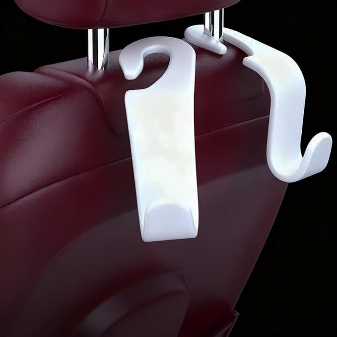 ANULEYO 4 car Hooks for headrests, PE Material seat Back Hooks and Phone Holder, Double Headed Pillow, Wallet Storage,