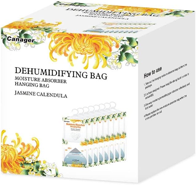 CANAGER Hanging Moisture Absorber, Jasmine Calendula Moistureproof Hanging Bag，Dehumidifier Bag (8 packs) Hanging Closet Dehumidifier Bags, Moisture Absorb 12.5 oz