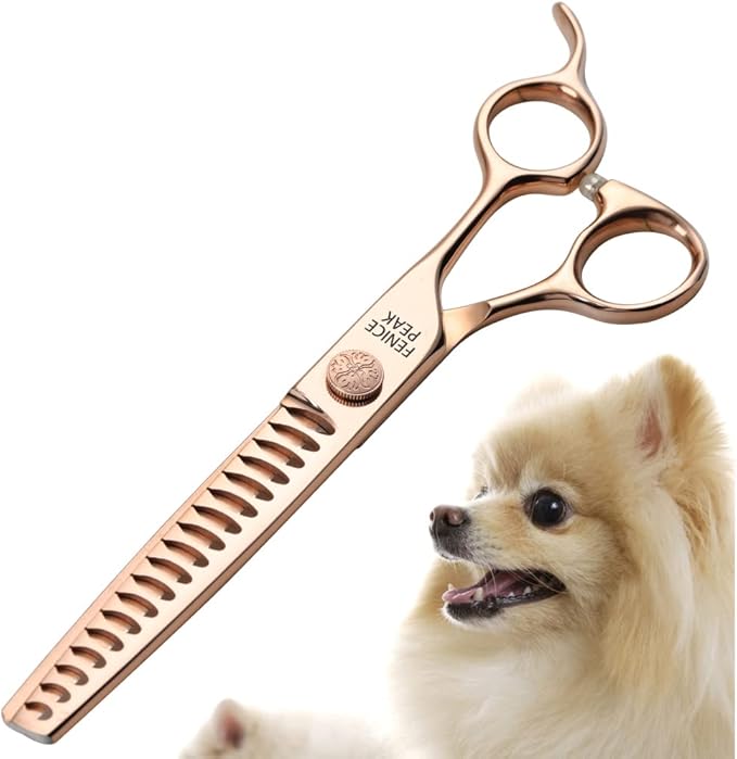 Fenice Peak Chunker Dog Grooming Scissors Champagne Gold 440C Stainless Steel Professional Trimming Thinning Shears for Dogs and Cats 75% Thinning Rate