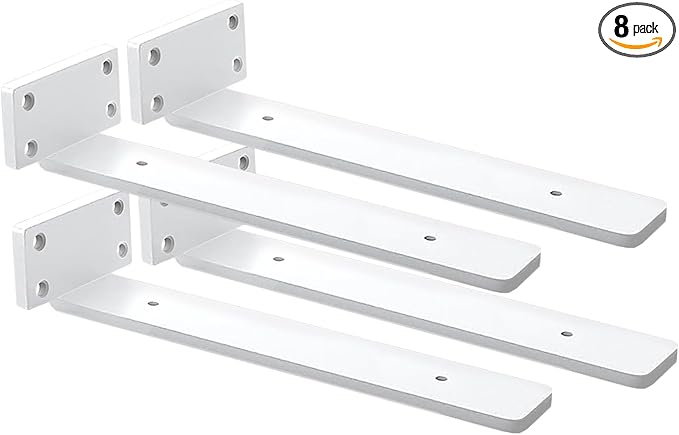4 Pack Shelf Brackets White 12 Inch Floating Shelf Bracket 1/5 inch Thick Heavy Duty Hidden Shelf Brackets Iron Metal Brackets for Shelf Support with Screw Included