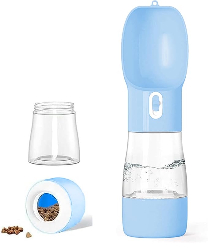 Misthis Portable Dog Water Bottle - Leak Proof Dog Water Dispenser with Bowl & Food Container, Dishwasher Safe Food Grade Plastic for Pet Puppy Outdoor Walking Hiking Travel Blue