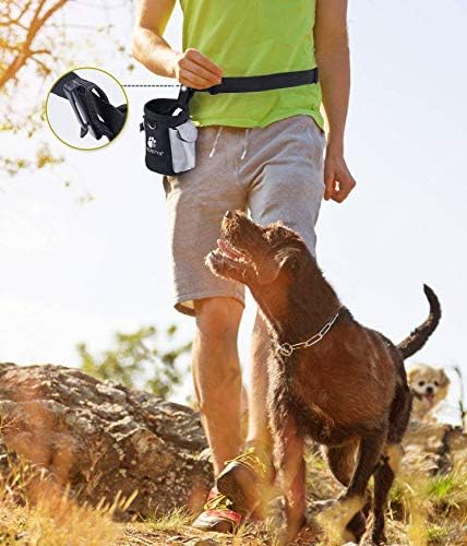 AMZNOVA Dog Treat Bag Treatnow Dog Treat Pouch, Training Pouch with Waist Belt & Clicker for Training & Walking, Waist Clip On Snack Fanny Pack for Pet, 3Cups, Black