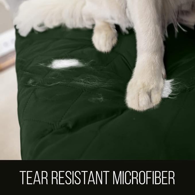 Sofa Shield Couch Slip Covers for Dogs, Reversible Furniture Protector with Strap, Stain and Tear Resistant Cushion Cover, 88 inch Seat, Machine Washable Slipcover Pets, Cats, Hunter Green Sage