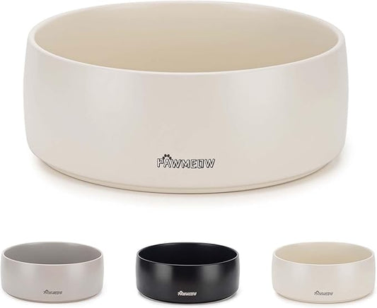 Ceramic Dog Bowl - 5.5-Inch Small & Medium Dog Feeder, Spill Resistant, Heavy Duty Modern Pet Bowl (16 oz) Beige