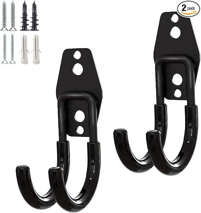 GeeWatom 2 Pack Garage Storage Utility Hooks，Garage Garden Tool Organizer，Steel Wall Mount Hooks, Garden Small U Hooks (Type O-Black)