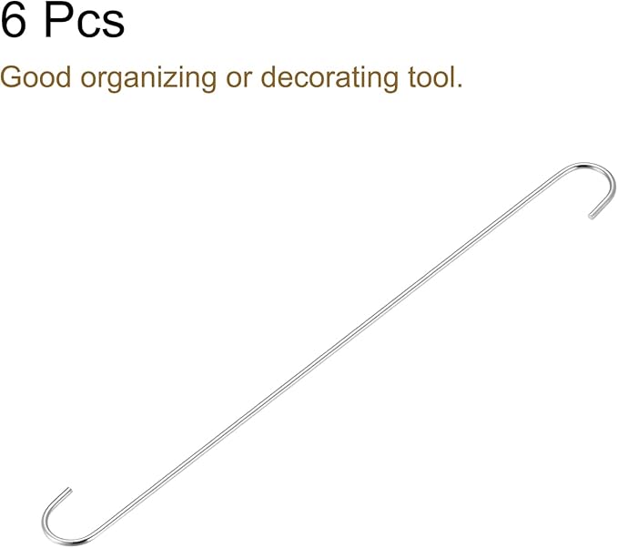 uxcell S Hanging Hooks, 20inch/500mm Extra Long Steel Hanger, Indoor Outdoor Uses for Garden, Bathroom, Closet, Workshop, Kitchen, Silver Tone, 6Pcs