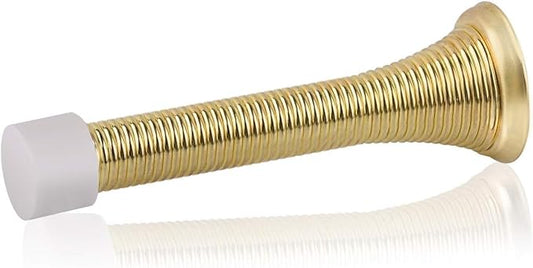 HOMOTEK 20 Pack Spring Door Stopper with Rubber Bumper 3-1/8" Flexible Spring Heavy Duty Wall Door Stop Low Mounted Door Bumper for Home (Bright Brass)