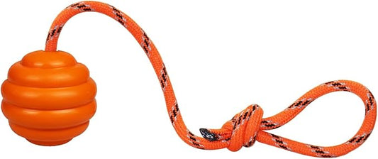 K9 Training Ball with Rope - Indestructible Dog Toy for Training, Pull, Throw, Tug & Fetch - Belgian Malinois Gifts (Pure Orange)