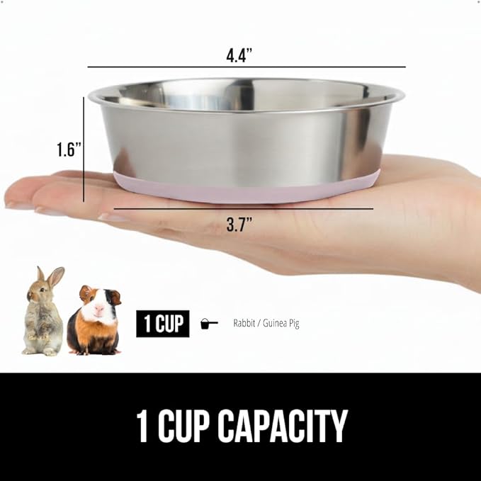 GORILLA GRIP Dog Bowls, Holds 1 Cup Each (8 fl oz), Heavy Duty Stainless Steel Food and Water Bowl for Feeding Dogs and Cats, Dishwasher Safe, Rust Resistant Metal, BPA Free Rubber Base, Set of 2 Pink
