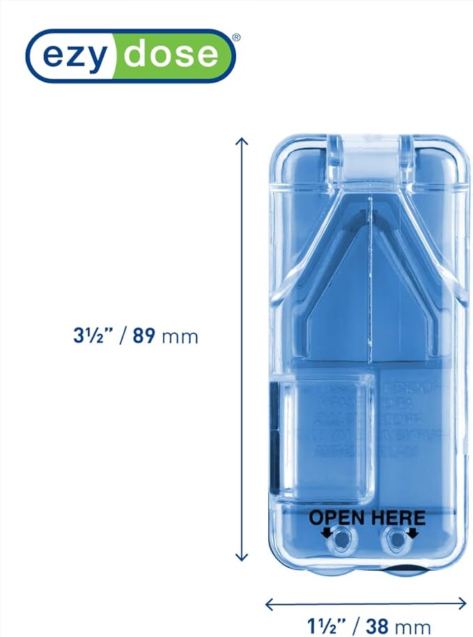 Ezy Dose Pill Cutter and Splitter with Built-in Pill Dispenser, Easy-Cut Stainless Steel Blade for Tablets, Vitamins, Medication, Portable, Travel-Size Pill Cutter for Seniors, Pets, Color May Vary