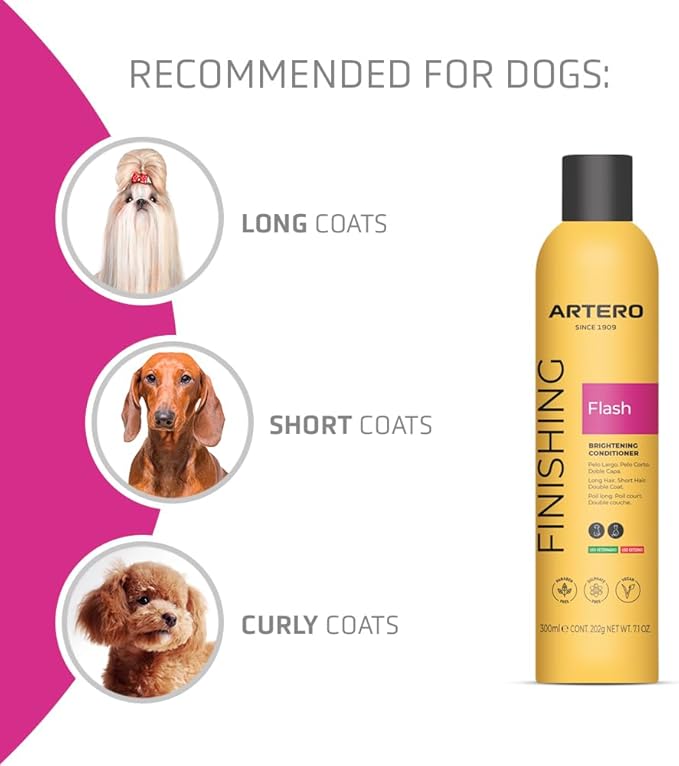 Artero Flash Shine Conditioner Spray for Dogs and Cats – Instant Detangling and Shine Spray with Anti-Frizz and Conditioning Effect – Professional Grooming Finish, 7.1 fl oz