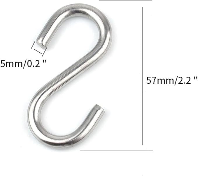 15 Pack Heavy Duty Stainless Steel S Shaped Hooks 2.2 Inch Long 1/5 Inch Thickness S Metal Hooks