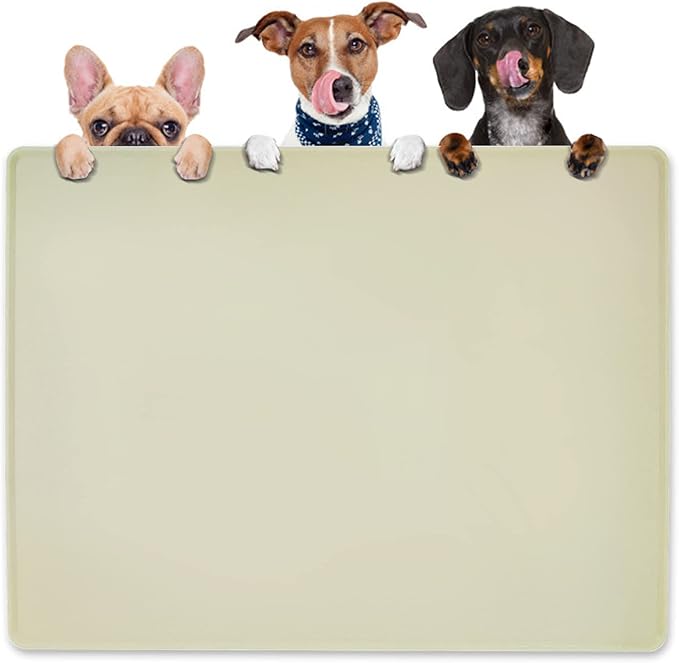 Dog Water Mat 39.4 by 29.5in Extra Large - Silicone Mat for Dog Bowls Waterproof Non Slip - XL Pet Mat for Food and Water Protect Floors - Beige