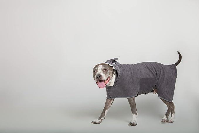 BoxDog Wearable Microfiber Dog Towel with Monster or Shark Hoodie | Soft Dog Bathrobe (Medium, Grey Shark)