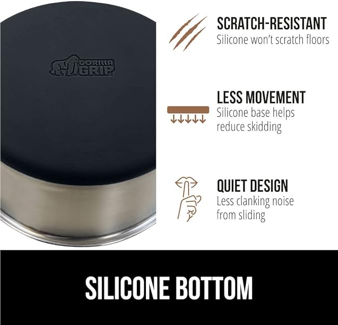 GORILLA GRIP Dog Bowls, Holds 4 Cups Each (32 fl oz), Heavy Duty Stainless Steel Food and Water Bowl for Feeding Dogs and Cats, Dishwasher Safe, Rust Resistant, BPA Free Rubber Base, Set of 2 Black