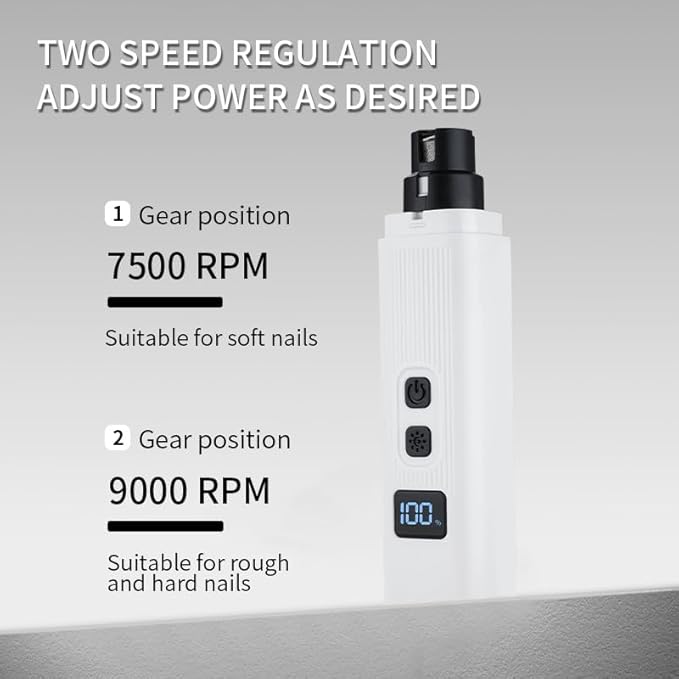 Dog Nail Grinder, Electric Pet Nail Grinder with 2 Speed Digital USB Rechargeable Dog Nail Trimmer Nail Claw Clippers with LED Lighting Quiet Paws Grooming for Large Medium Small Dogs Pet