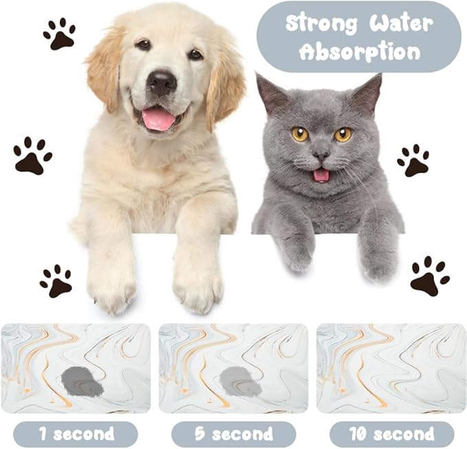 Dog Food Mats for Floors Waterproof, Dog Cat Water Bowl Mats Pet Feeding Absorbent Mat Dog Cat Pet Placemats for Food and Water Marble 24 * 32 inch