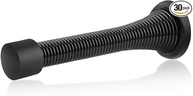 HOMOTEK 30 Pack Black Spring Door Stops,3-1/8" Heavy Duty Door Stop - Flexible Spring Door Stopper with Low Mounted Black Rubber Bumper Tips