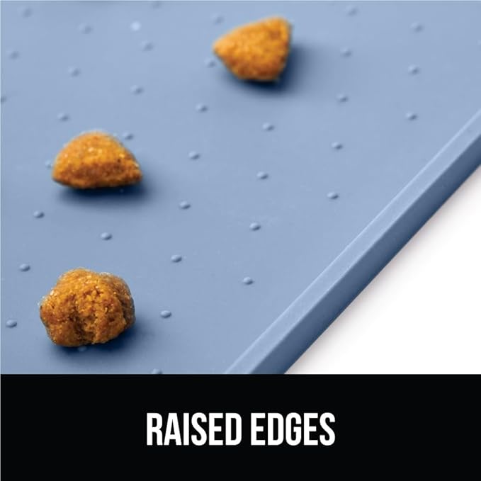 GORILLA GRIP 100% Waterproof Raised Edge BPA Free Silicone Pet Feeding Mat, Dog Cat Food Mats Contain Spills Protects Floors, Placemats for Cats and Dogs Water Bowl, Pets Accessories 23x15 Blue