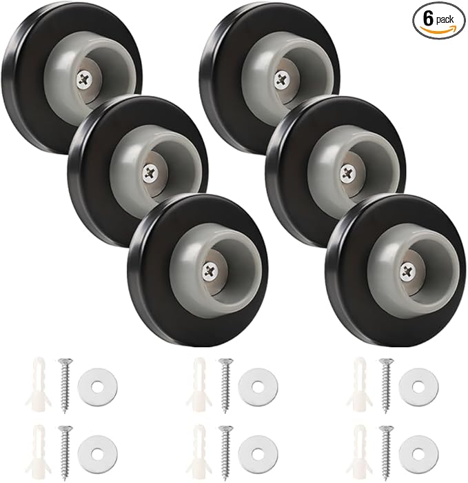 6pcs Concave Wall Door Bumper Stop Rubber Wall Mount Door stoppers Silver Stainless Round Door Knb Stop Protector Prevent Door Handle Damage Shield Walls, Easy to Install (Black)