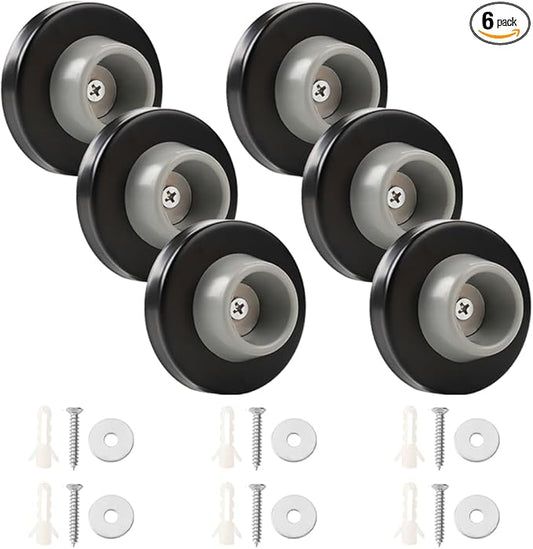 6pcs Concave Wall Door Bumper Stop Rubber Wall Mount Door stoppers Silver Stainless Round Door Knb Stop Protector Prevent Door Handle Damage Shield Walls, Easy to Install (Black)